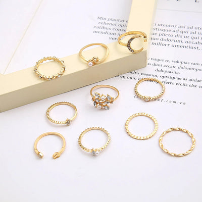 10er-Pack böhmische Silber- und vergoldete Ringe